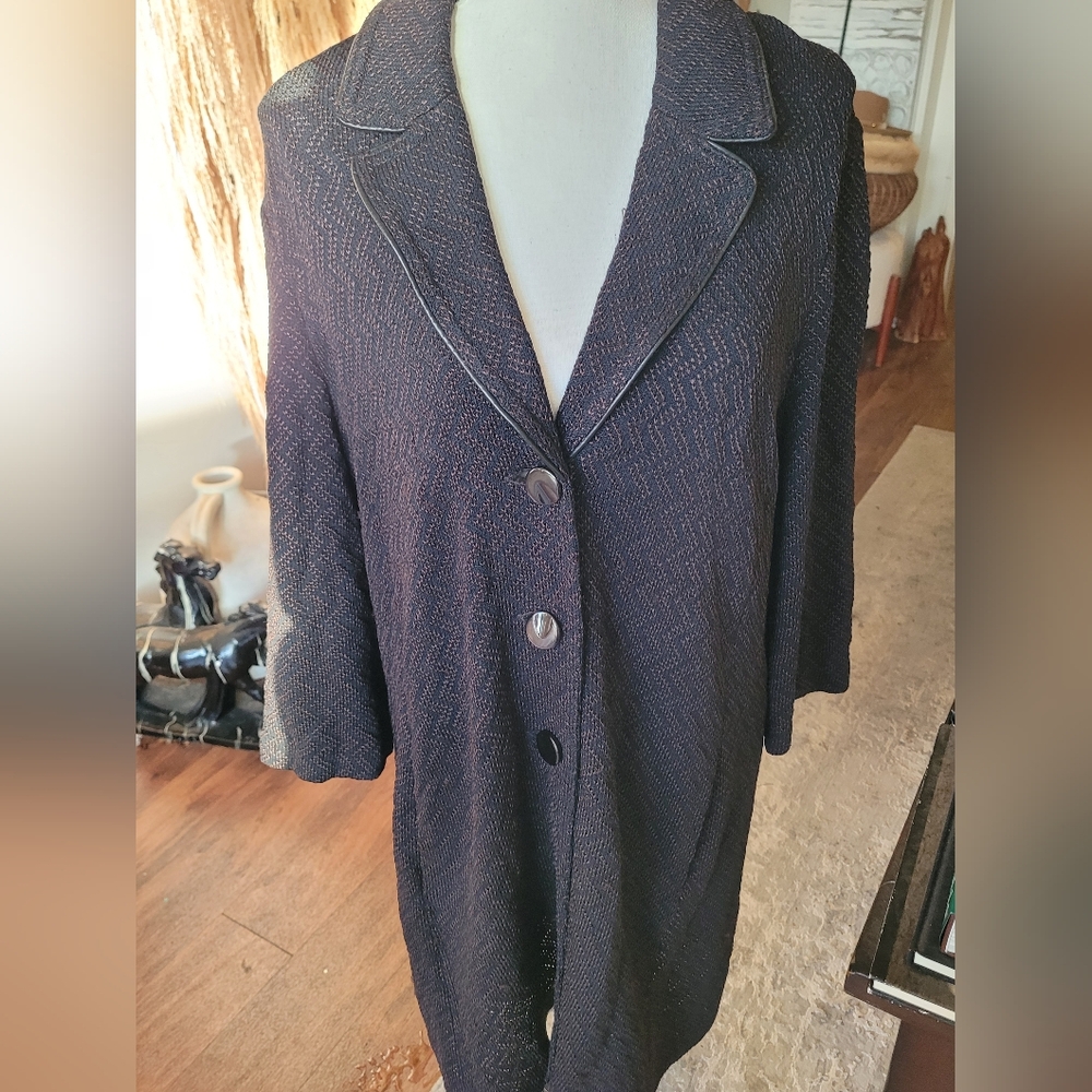 St. John Black and Brown Textured Knit Coat